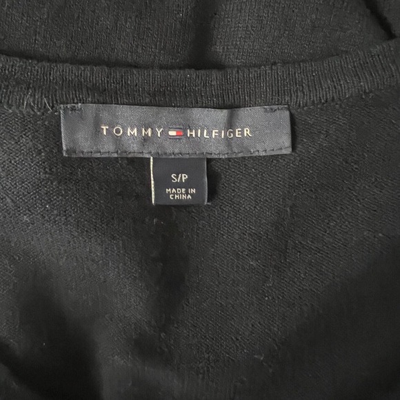 Tommy Hilfiger Sweater Womens Small Blue Long Sleeves V-Neck Gold Beaded Cotton - Picture 4 of 8